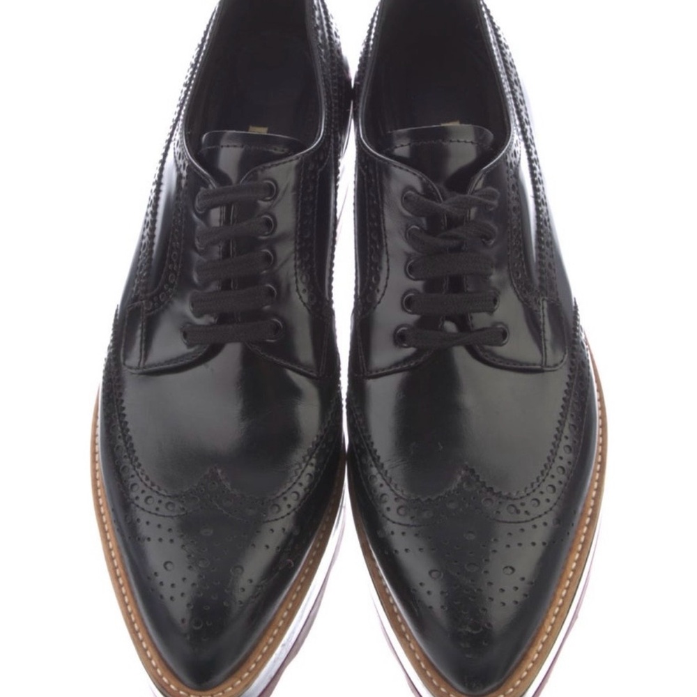 Prada Black Leather Oxfords with Brown Sole